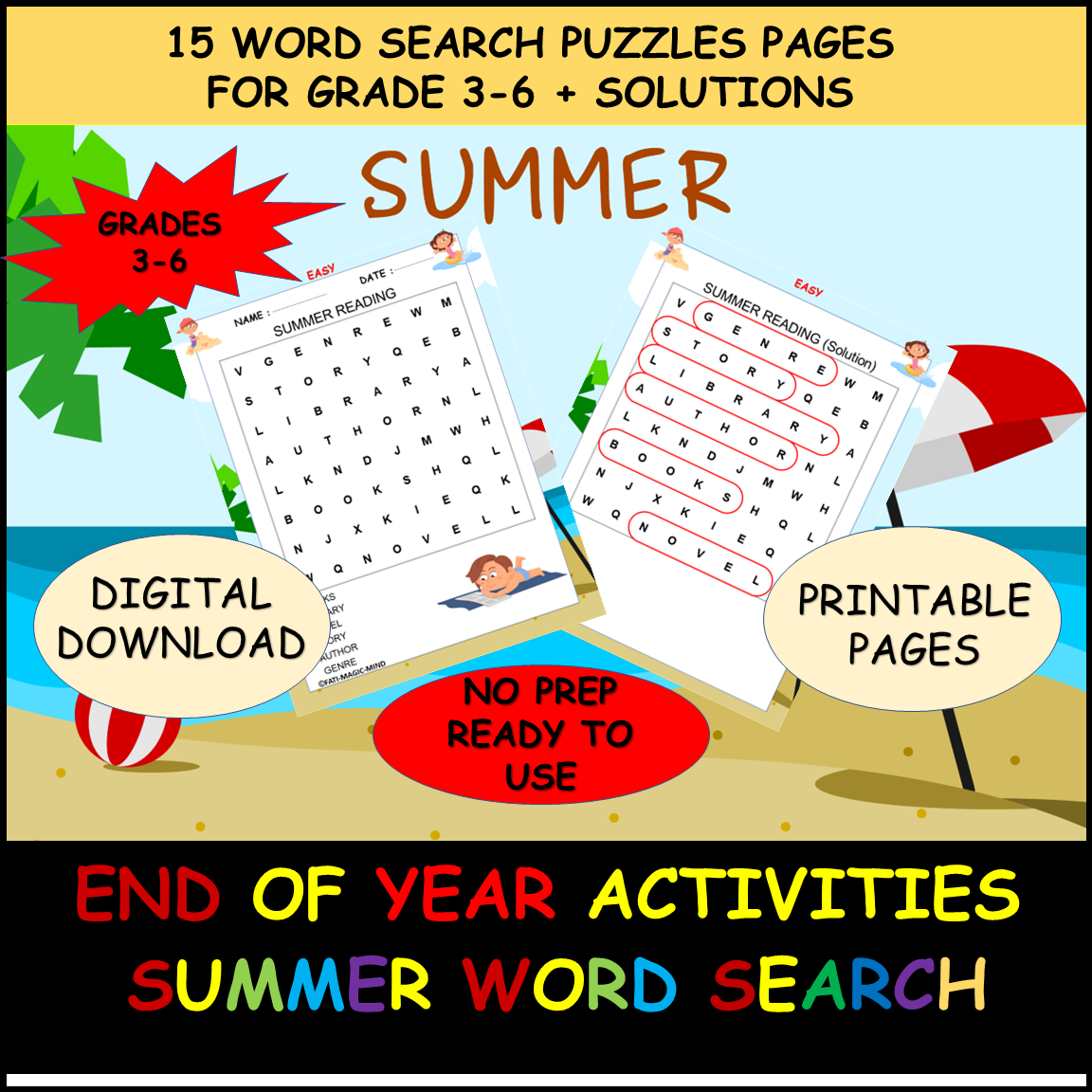 End Of The Year Activities Summer Puzzles Crossword Word Search Scrambles G3 6 Made By Teachers