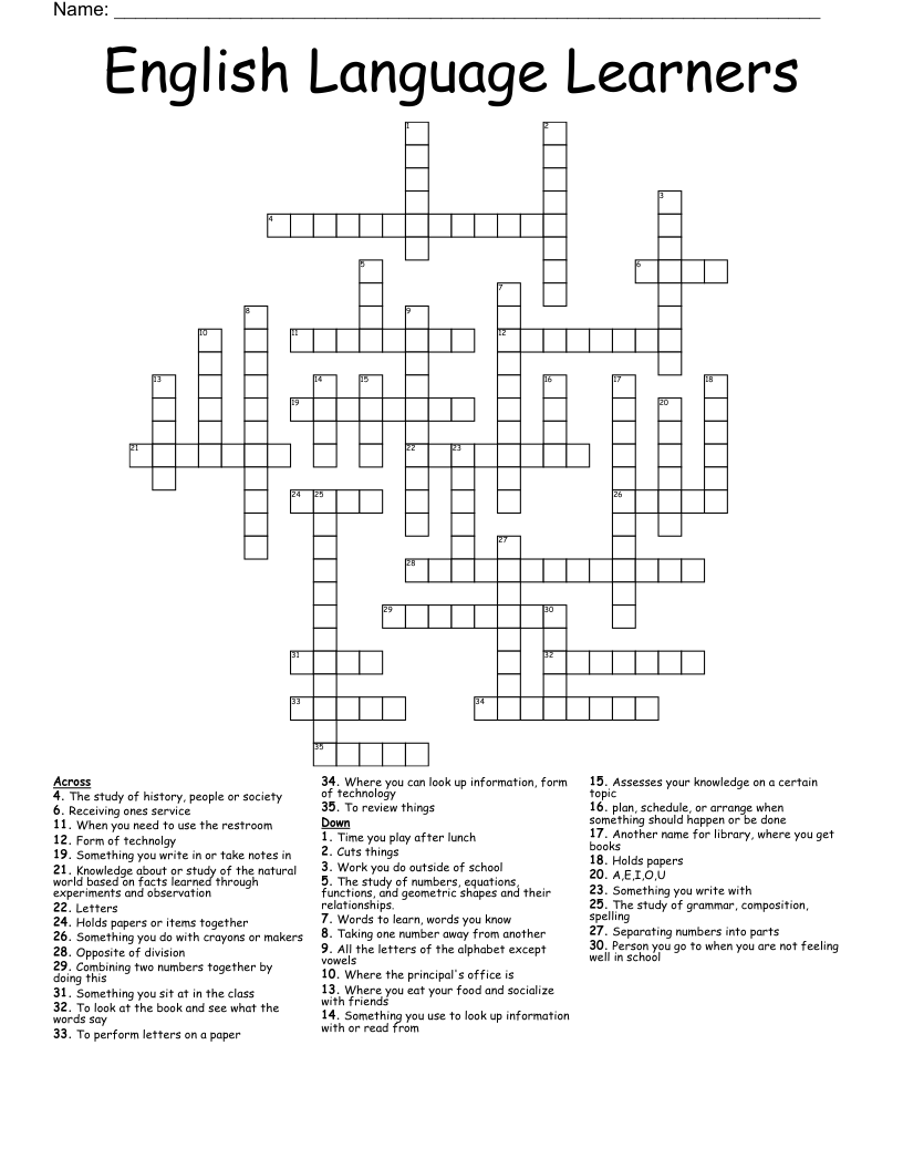 English Language Learners Crossword WordMint English Language Learners Crossword WordMint