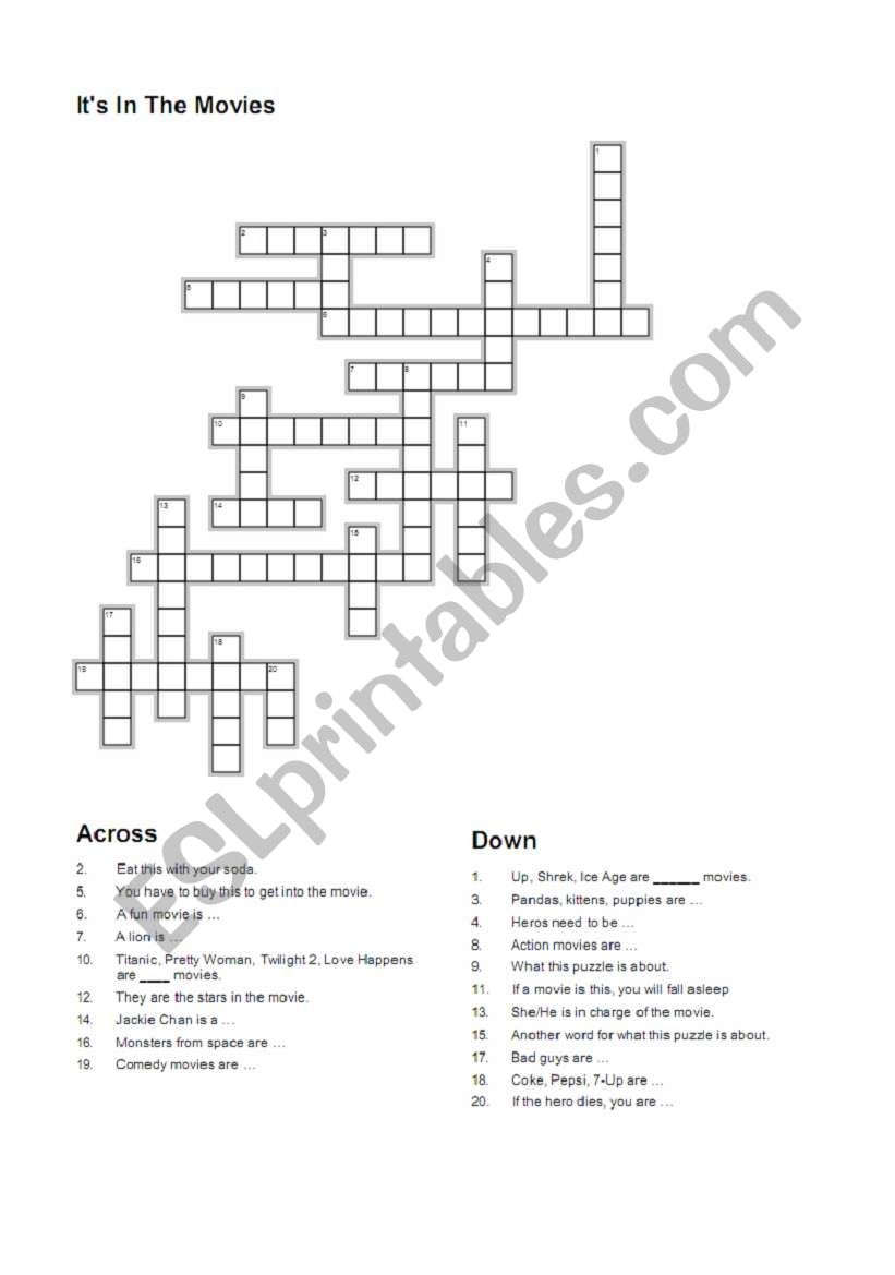 Printable Movie Crossword Puzzles Printable Movie Crossword Puzzles