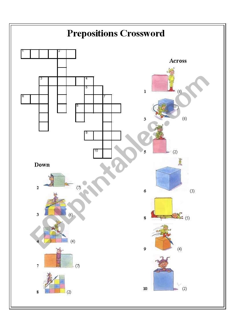 Prepositions Crossword Puzzles Printable Prepositions Crossword Puzzles Printable