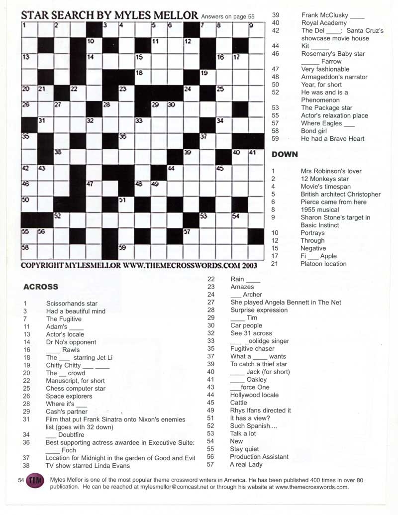 Entertainment Crossword Puzzles Printable Entertainment Crossword Puzzles Printable