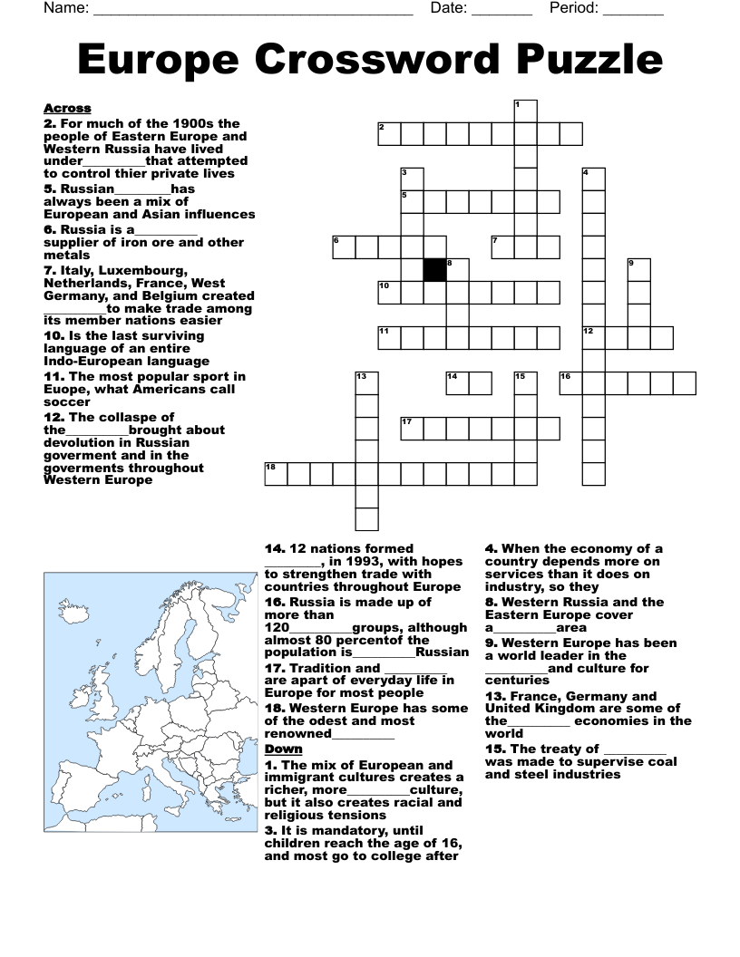 Europe Crossword Puzzle WordMint Europe Crossword Puzzle WordMint