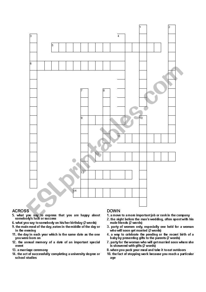 Events And Occasions Crossword Puzzle ESL Worksheet By O yusuph Events And Occasions Crossword Puzzle ESL Worksheet By O yusuph