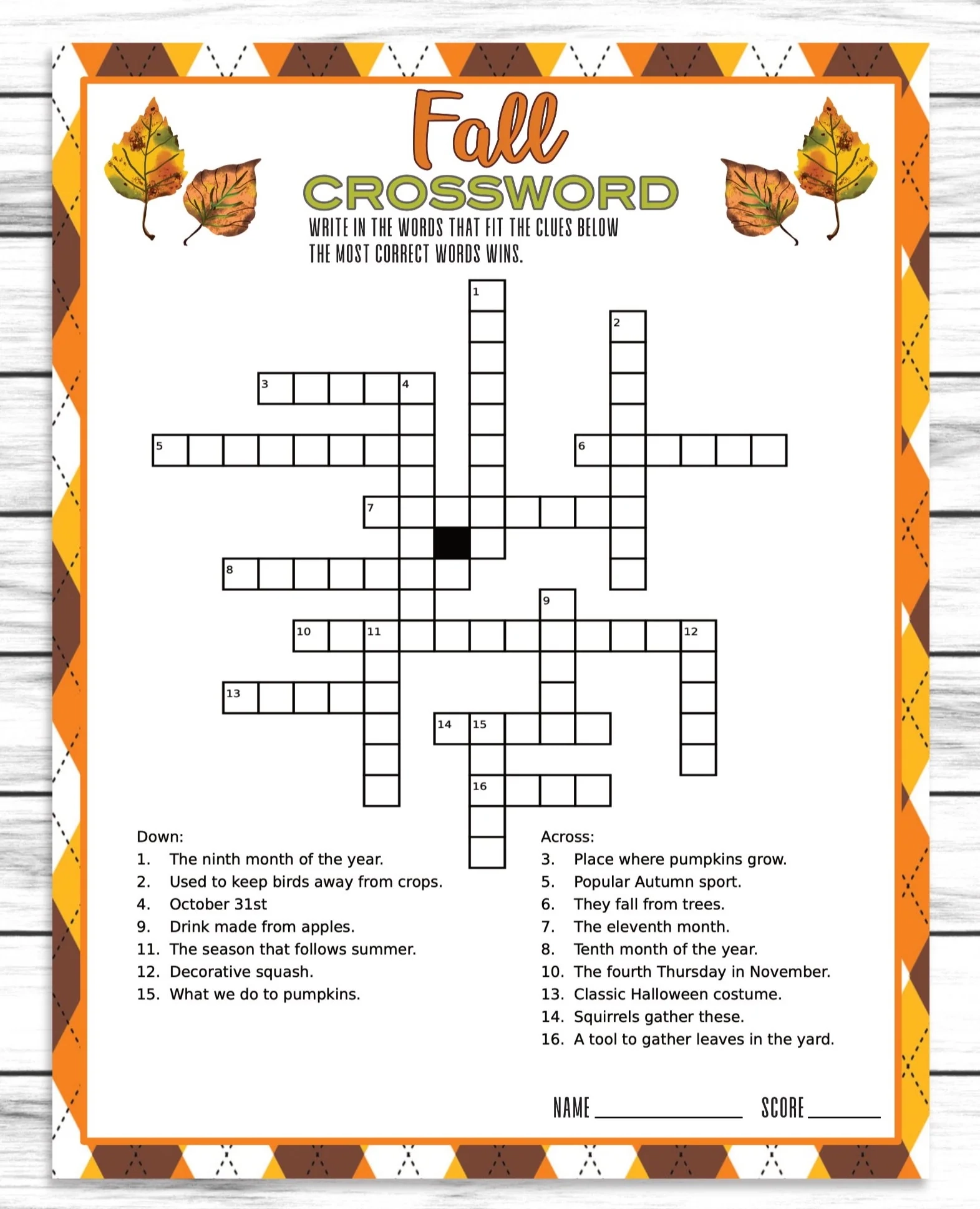 Easy Fall Crossword Puzzles Printable Easy Fall Crossword Puzzles Printable
