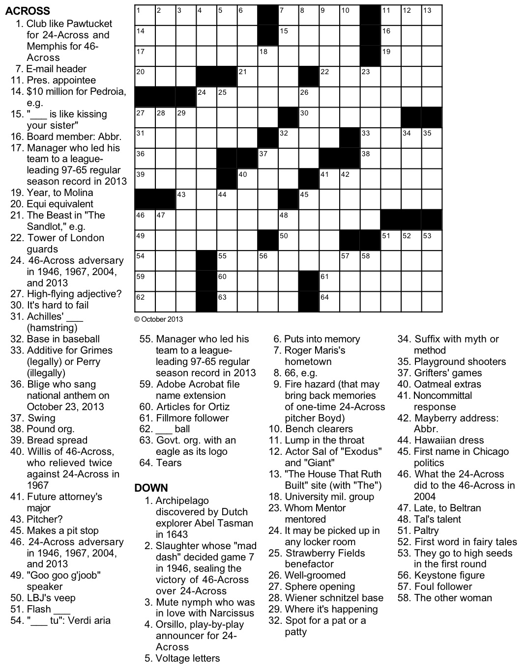 Fall Classic 2013 Crossword Puzzle Fall Classic 2013 Crossword Puzzle