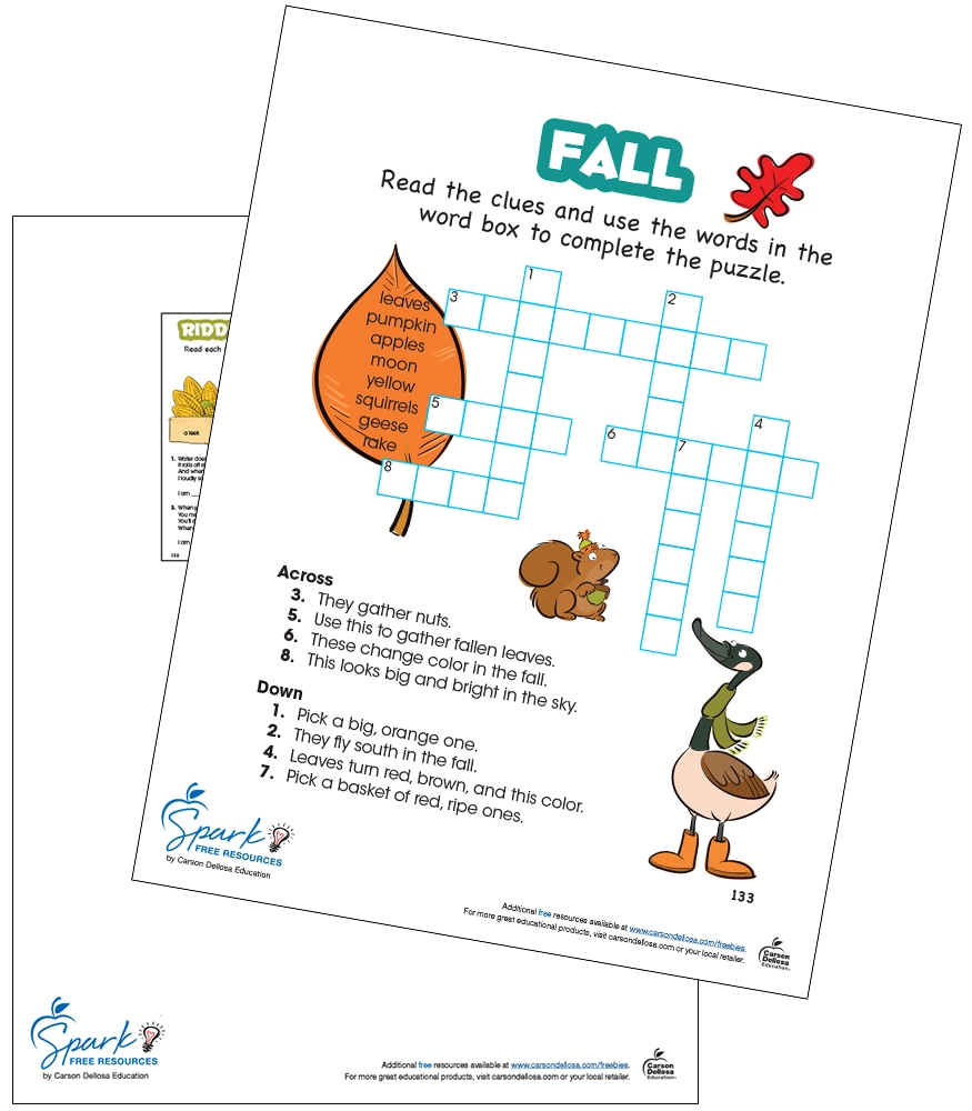 Fall Crossword Puzzle Free Printable Carson Dellosa Fall Crossword Puzzle Free Printable Carson Dellosa