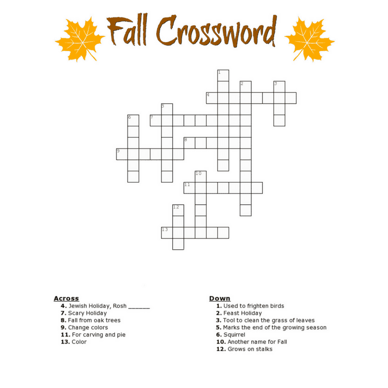 Fall Crossword Puzzle Free Printable Worksheet Fall Crossword Puzzle Free Printable Worksheet