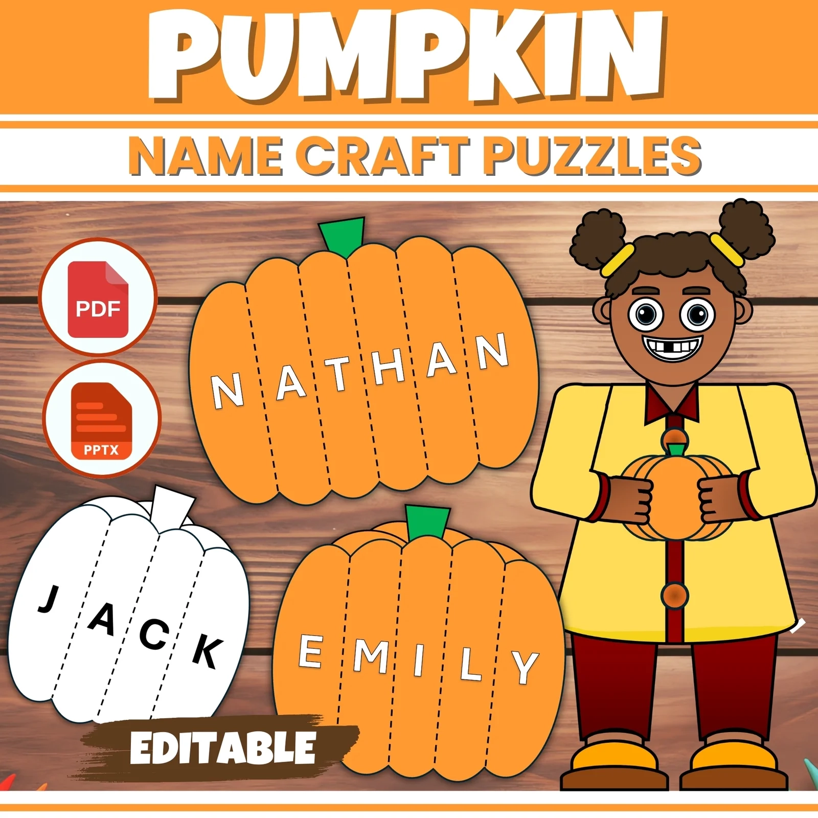 Fall Editable Pumpkin Name Puzzles And Scissor Craft Activity Name Recognition The Student s Palace