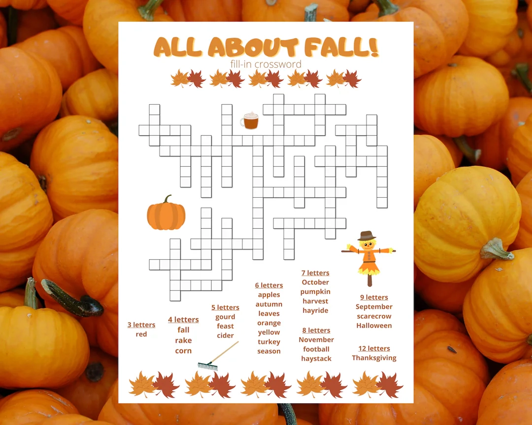 Fall Fill in Crossword Puzzle Etsy Fall Fill in Crossword Puzzle Etsy
