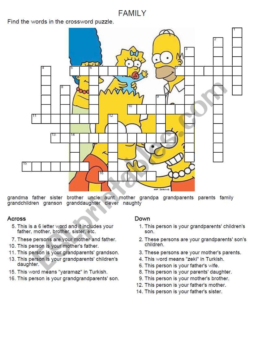 Family Members Crossword Puzzle ESL Worksheet By Tnrbasaran Family Members Crossword Puzzle ESL Worksheet By Tnrbasaran