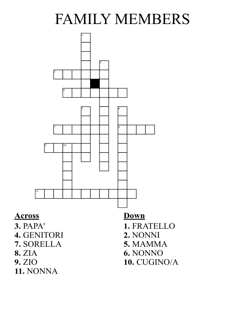 FAMILY MEMBERS Crossword WordMint FAMILY MEMBERS Crossword WordMint