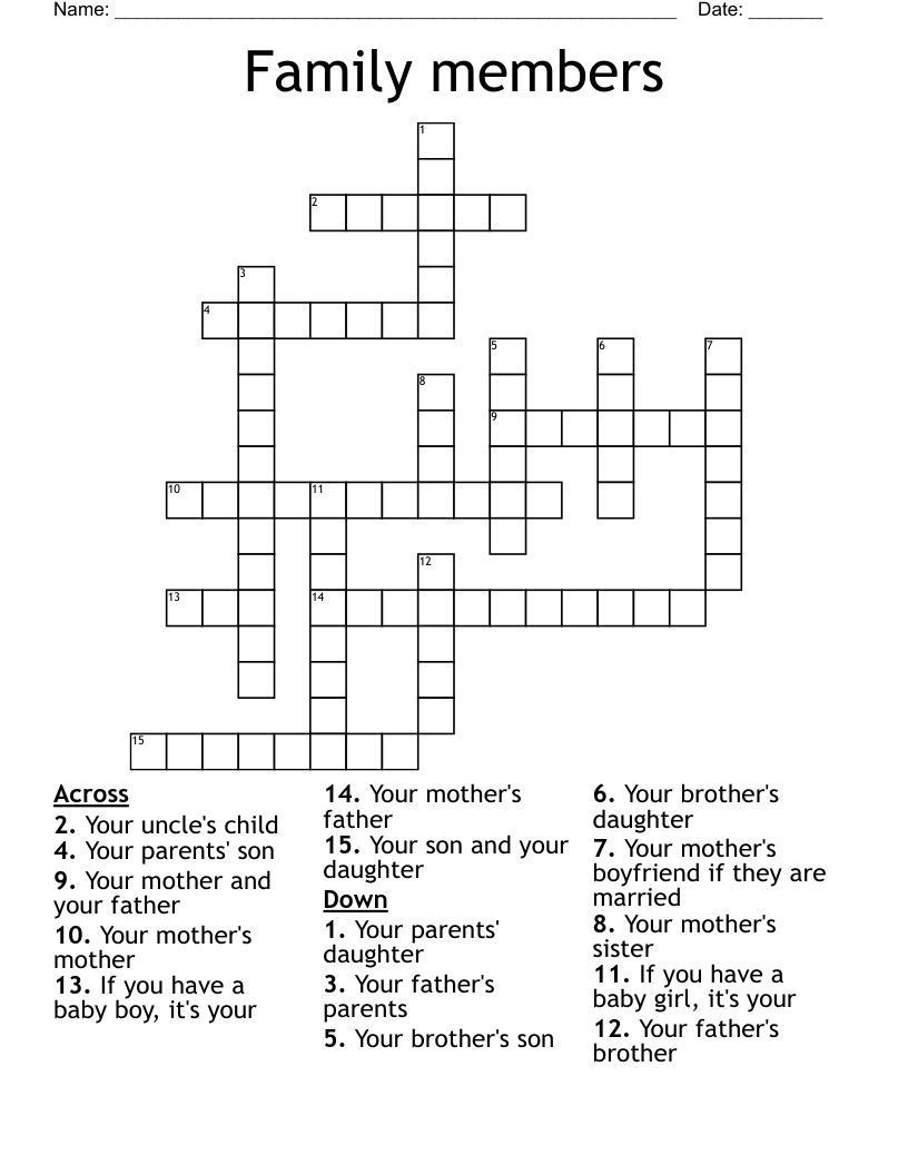 Family Members Crossword WordMint Family Members Crossword WordMint