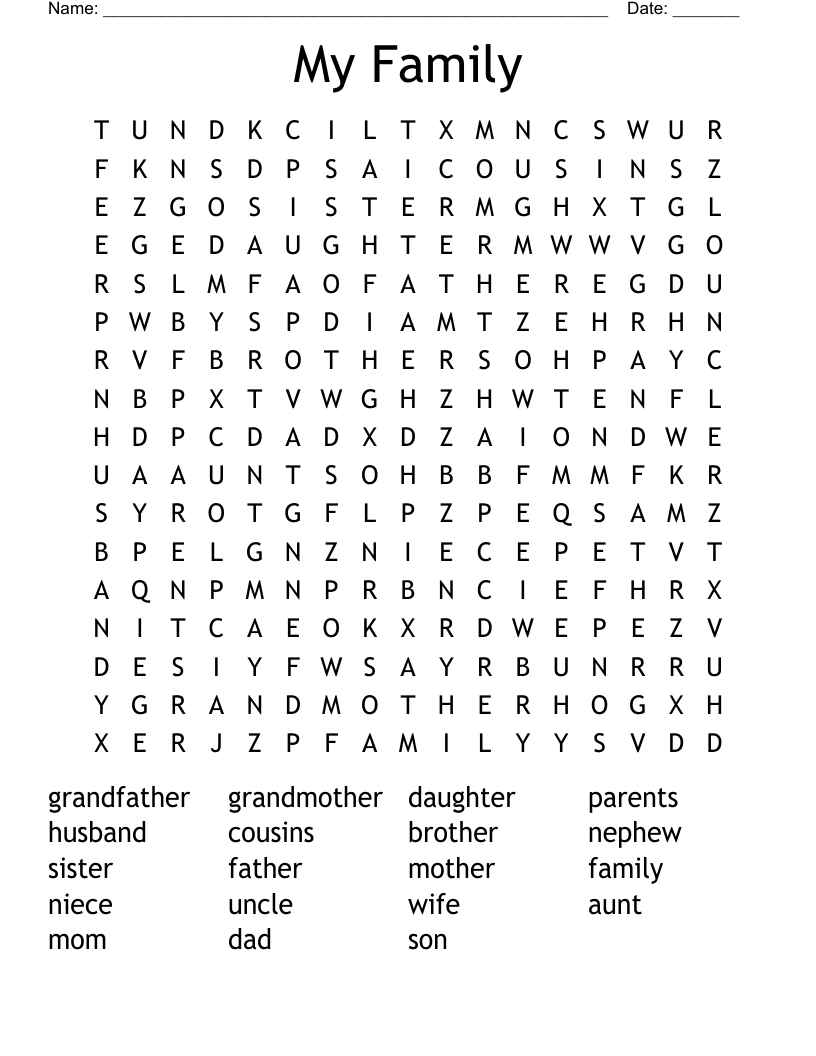 Family Members Word Search WordMint Family Members Word Search WordMint