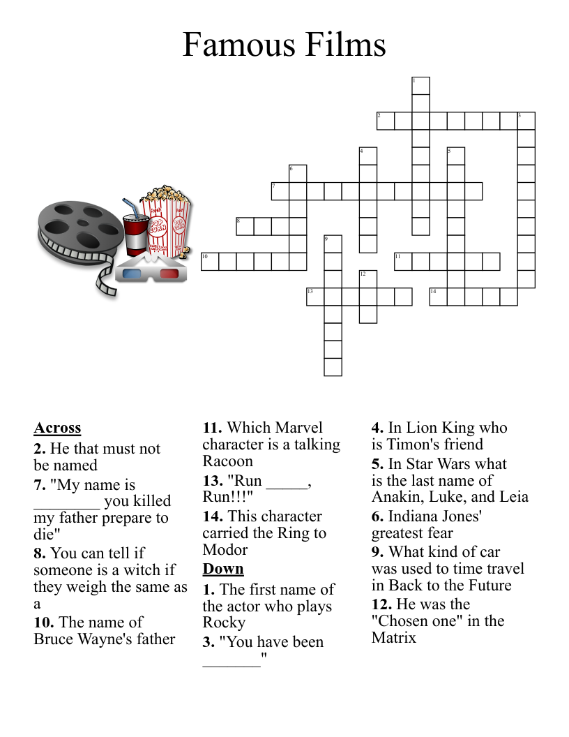 Crossword Puzzles Movies Printable Crossword Puzzles Movies Printable