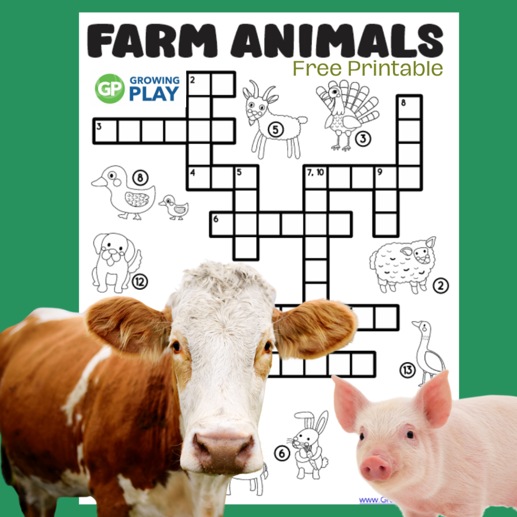 Farm Animal Crossword Puzzle For Kids Free Growing Play Farm Animal Crossword Puzzle For Kids Free Growing Play