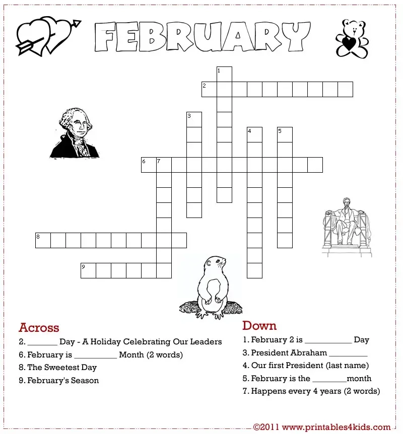 February Crossword Puzzle Printables For Kids Free Word Search Puzzles Coloring Pages And Other Activities February Crossword Puzzle Printables For Kids Free Word Search Puzzles Coloring Pages And Other Activities