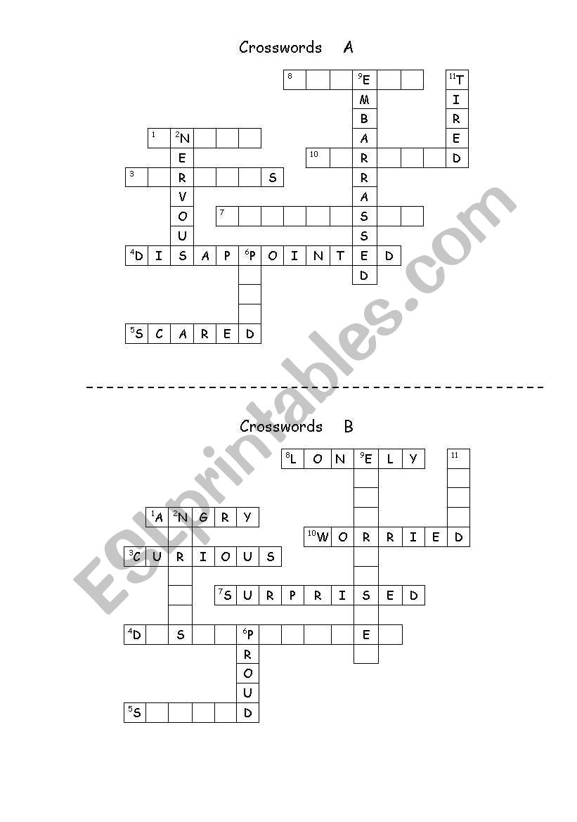 Feelings Crosswords Communicative Work Pair ESL Worksheet By Krisztinnah Feelings Crosswords Communicative Work Pair ESL Worksheet By Krisztinnah