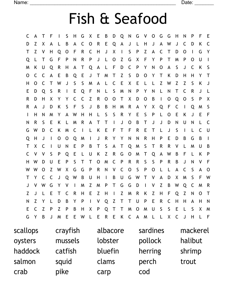 Fish Seafood Word Search WordMint Fish Seafood Word Search WordMint