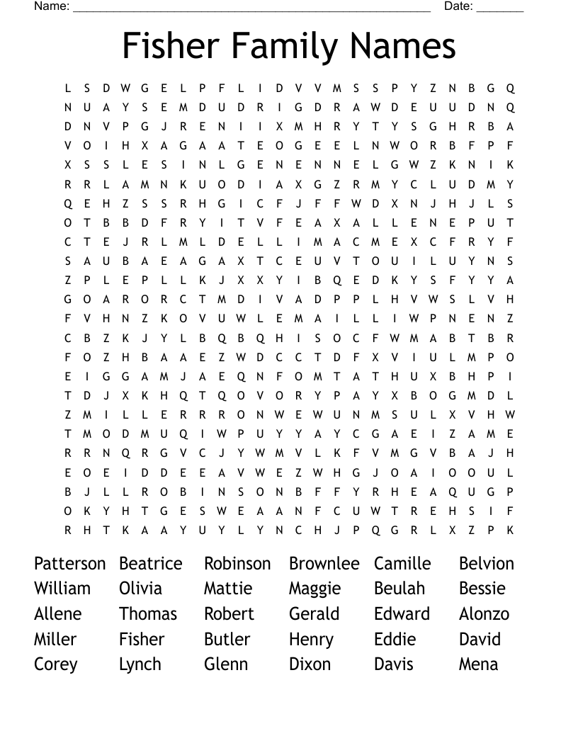 Fisher Family Names Word Search WordMint