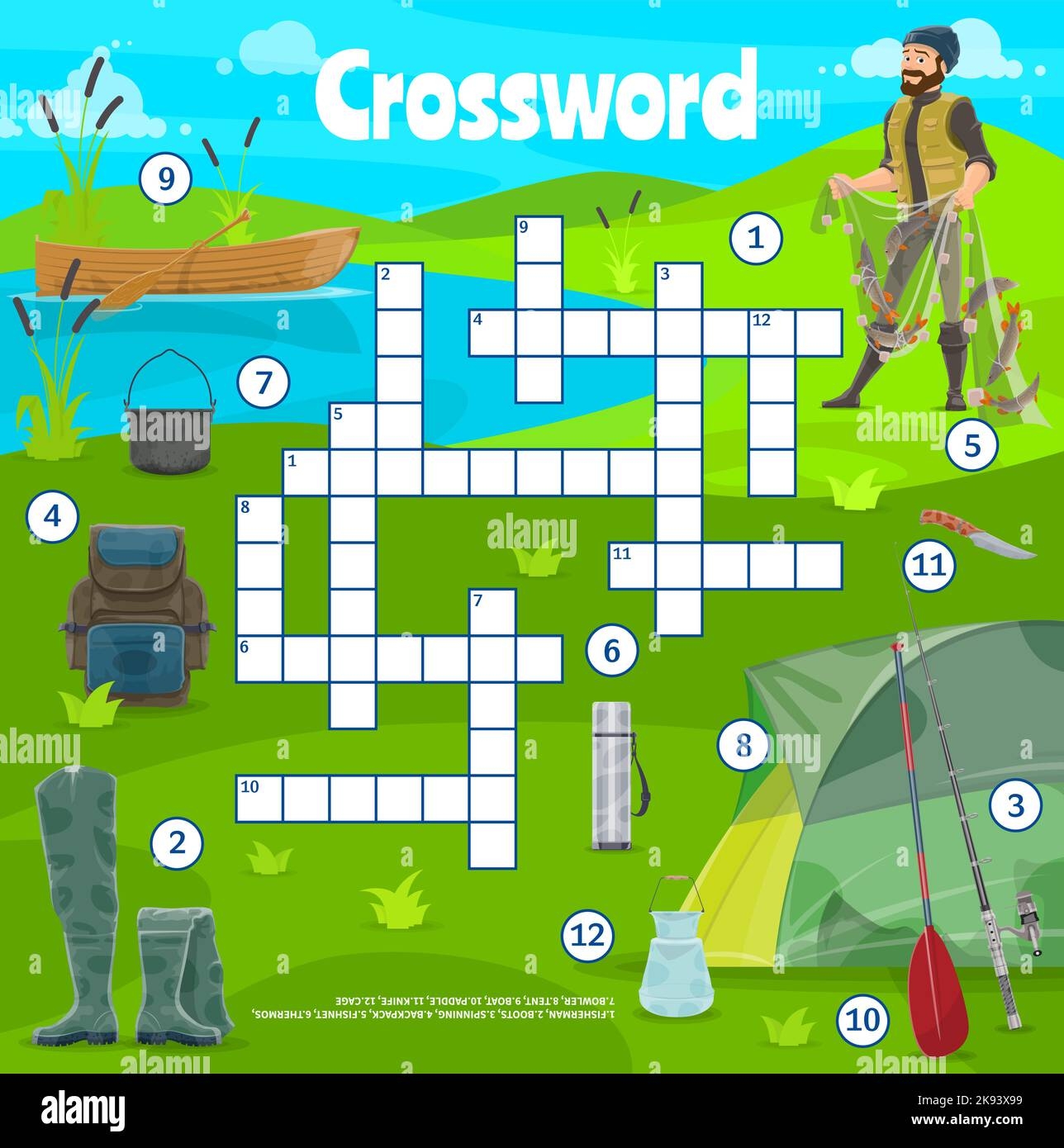 Fishing Sport And Camping Items Crossword Puzzle Quiz Game Grid Worksheet Cartoon Vector Fisherman Boots Spinning Backpack Fishnet And Bowler Tent Boat Paddle And Knife Cage Stock Vector Image Art Fishing Sport And Camping Items Crossword Puzzle Quiz Game Grid Worksheet Cartoon Vector Fisherman Boots Spinning Backpack Fishnet And Bowler Tent Boat Paddle And Knife Cage Stock Vector Image Art