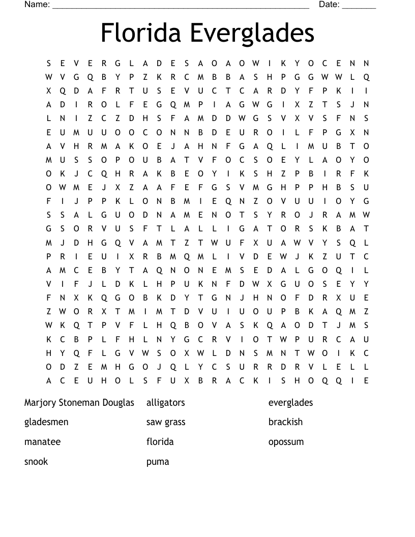 Florida Everglades Word Search WordMint Florida Everglades Word Search WordMint