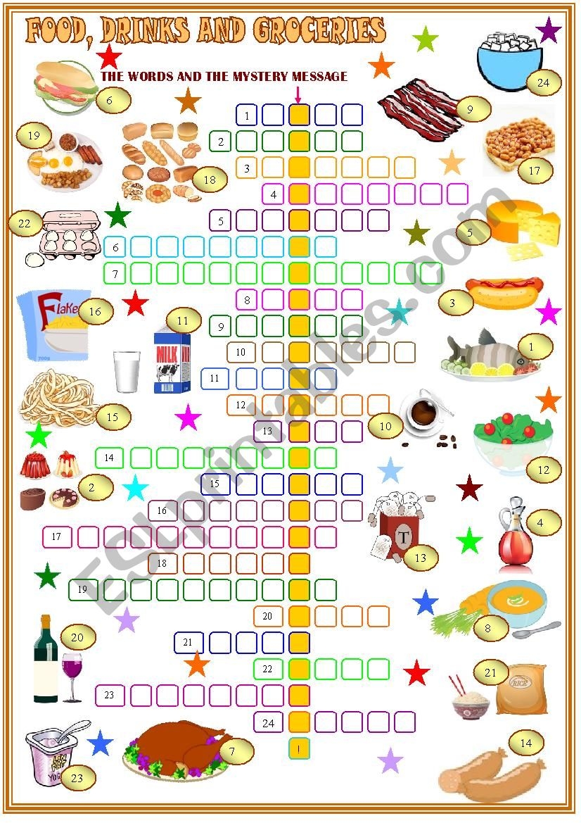 Food And Drinks crossword Puzzle ESL Worksheet By Spied d aignel
