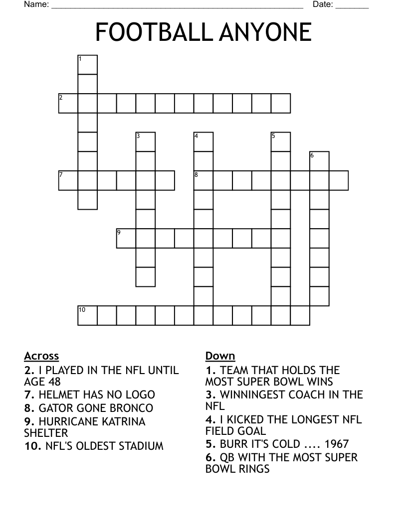FOOTBALL ANYONE Crossword WordMint