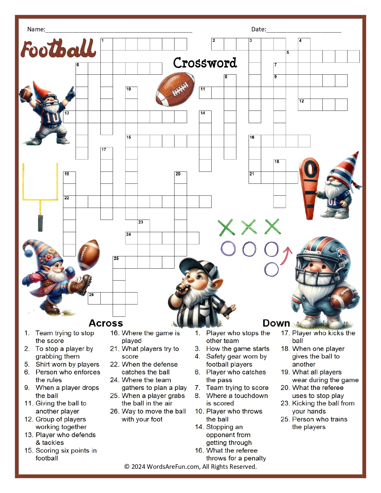 Nfl Football Crossword Puzzles Printable Nfl Football Crossword Puzzles Printable