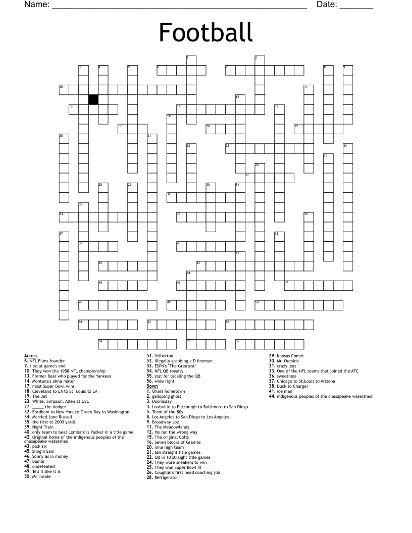 football crossword wordmint