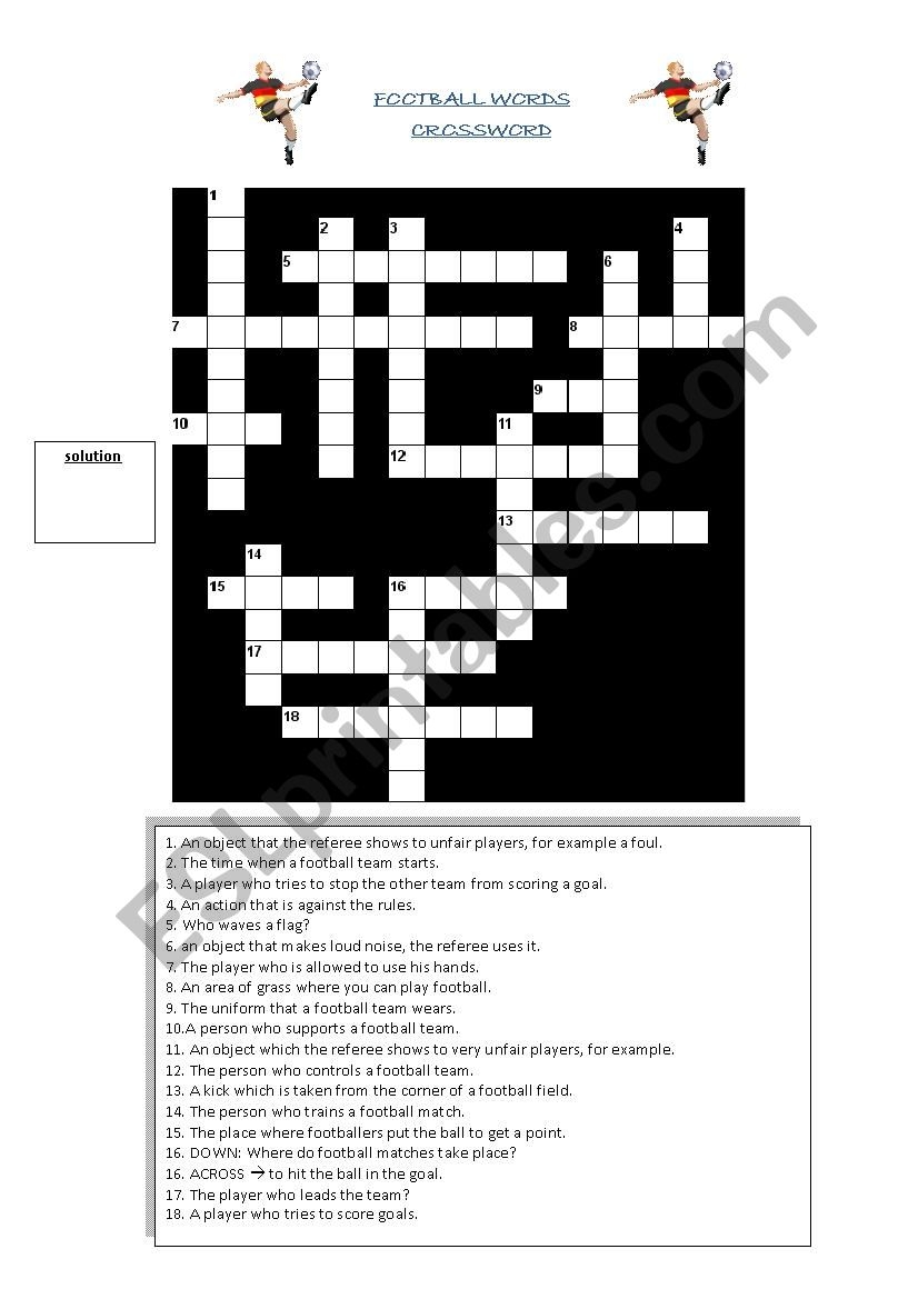 Football Crosswords ESL Worksheet By Miss X85 Football Crosswords ESL Worksheet By Miss X85