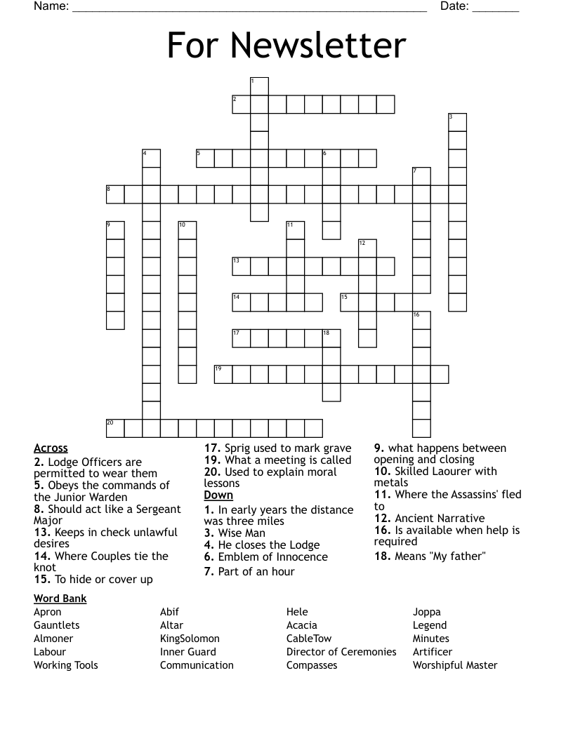 For Newsletter Crossword WordMint For Newsletter Crossword WordMint
