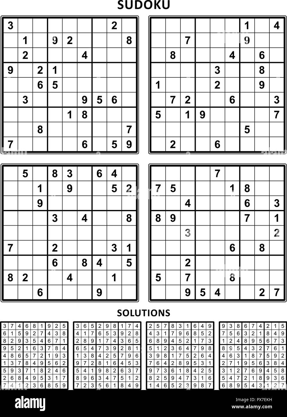 four sudoku puzzles of comfortable easy yet not very easy level suitable for large print books answers included set 15 stock vector image art alamy four sudoku puzzles of comfortable easy yet not very easy level suitable for large print books answers included set 15 stock vector image art alamy