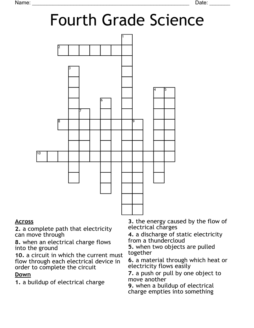 4th Grade Crossword Puzzles Printable