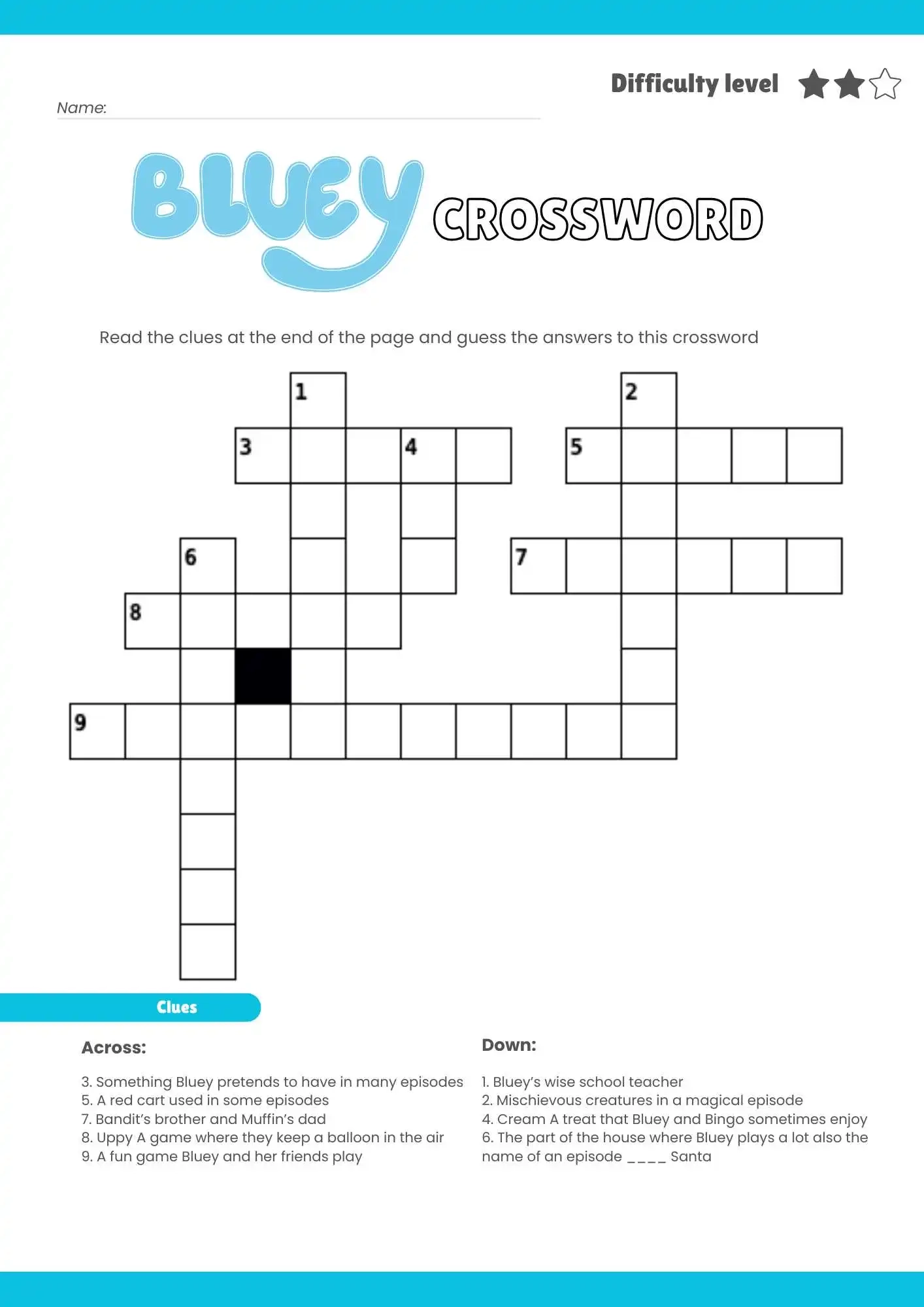 Free Bluey Themed Crossword Puzzles Fun Printables For Kids Fans Help My Kids Are Bored