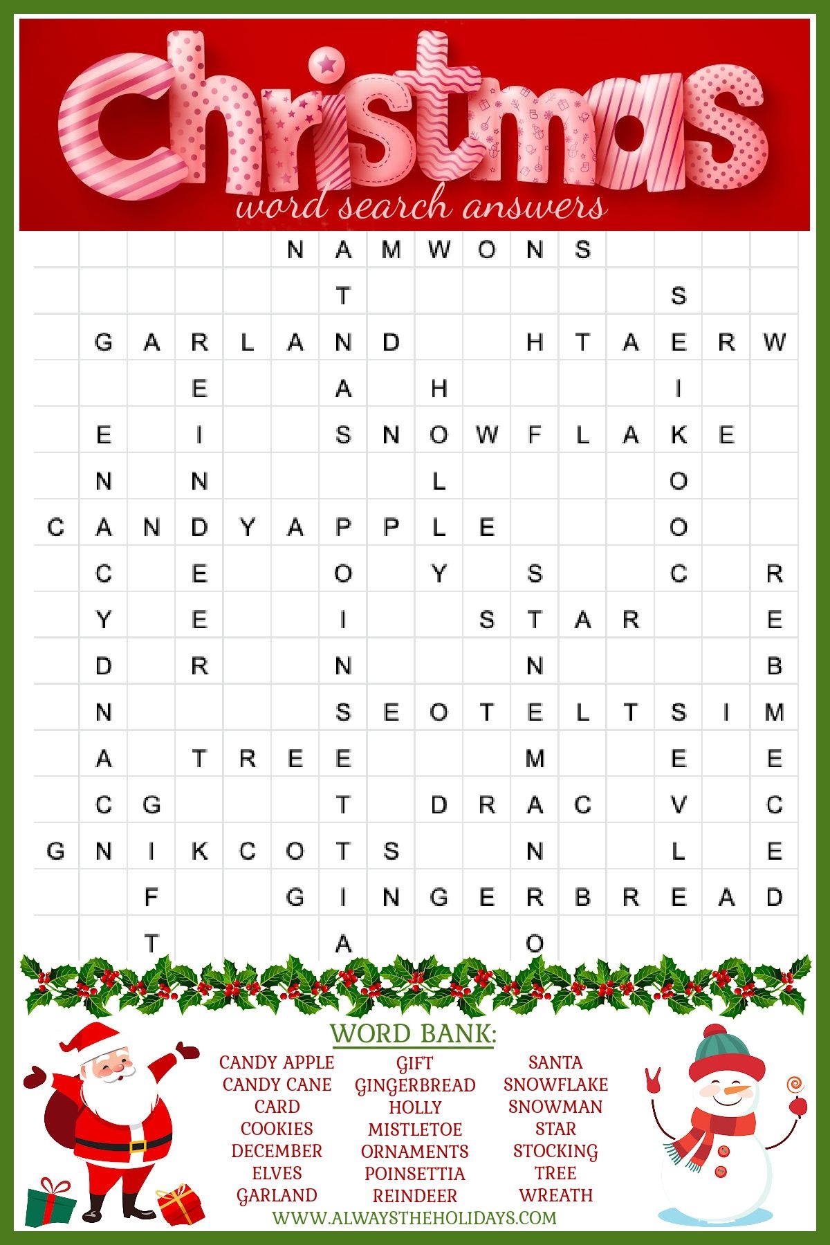 Free Christmas Word Search Printable With Answer Key Included Free Christmas Word Search Printable With Answer Key Included