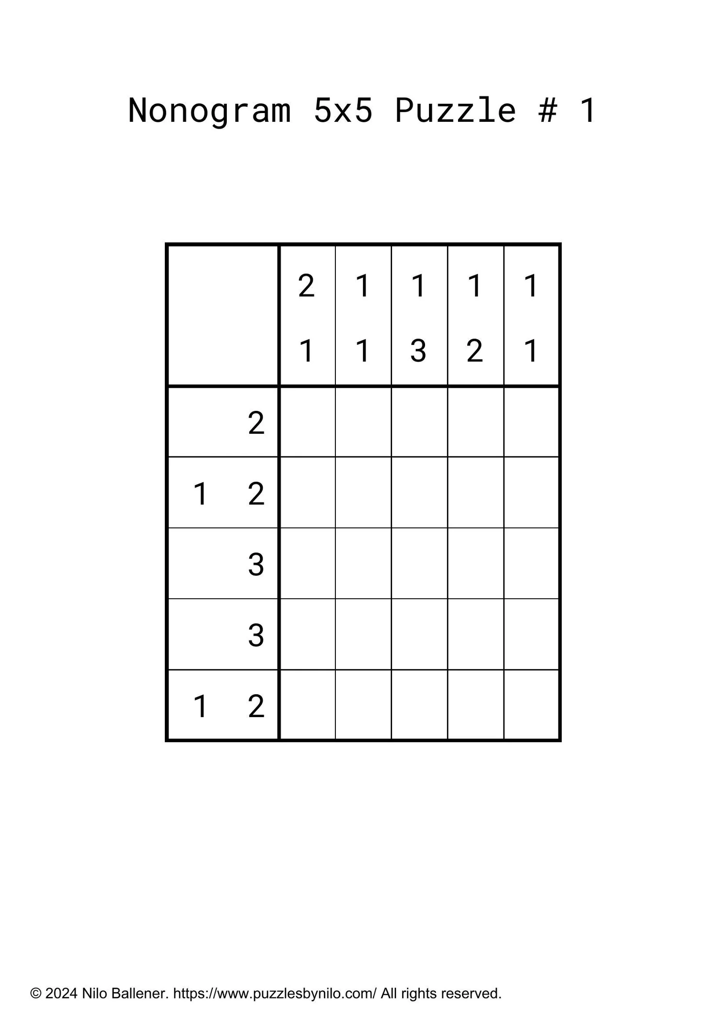 Free Downloadable Nonogram Puzzle Easy 1 Puzzles By Nilo Free Downloadable Nonogram Puzzle Easy 1 Puzzles By Nilo