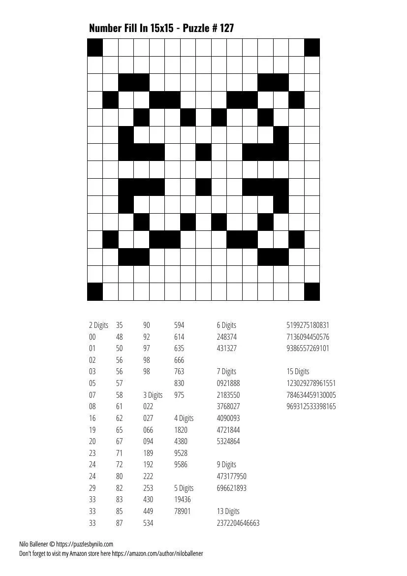 Free Downloadable Puzzle Number Fill In 15x15 127 Puzzles By Nilo Free Downloadable Puzzle Number Fill In 15x15 127 Puzzles By Nilo