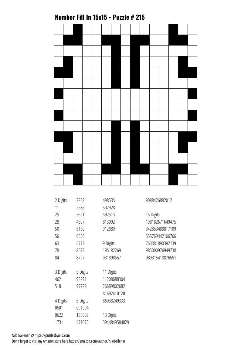 Free Downloadable Puzzle Number Fill In 15x15 215 Puzzles By Nilo Free Downloadable Puzzle Number Fill In 15x15 215 Puzzles By Nilo