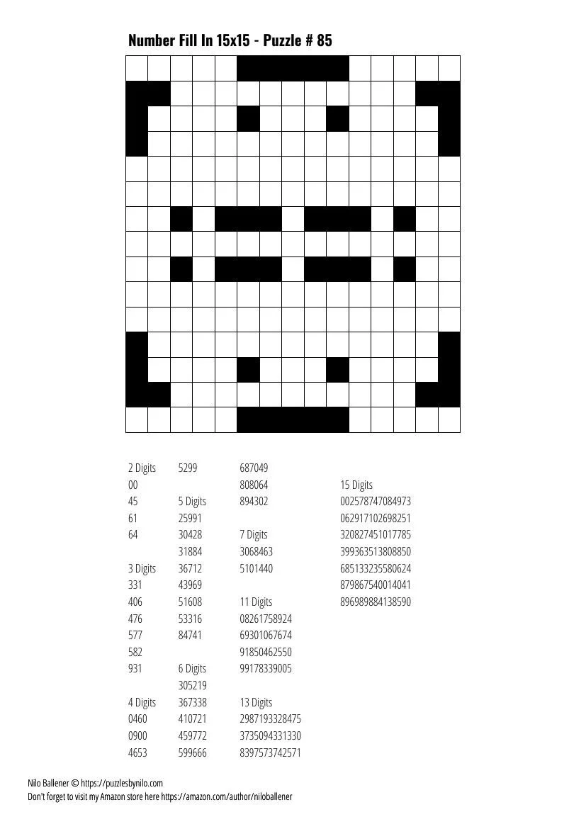 Free Downloadable Puzzle Number Fill In 15x15 85 Puzzles By Nilo Free Downloadable Puzzle Number Fill In 15x15 85 Puzzles By Nilo
