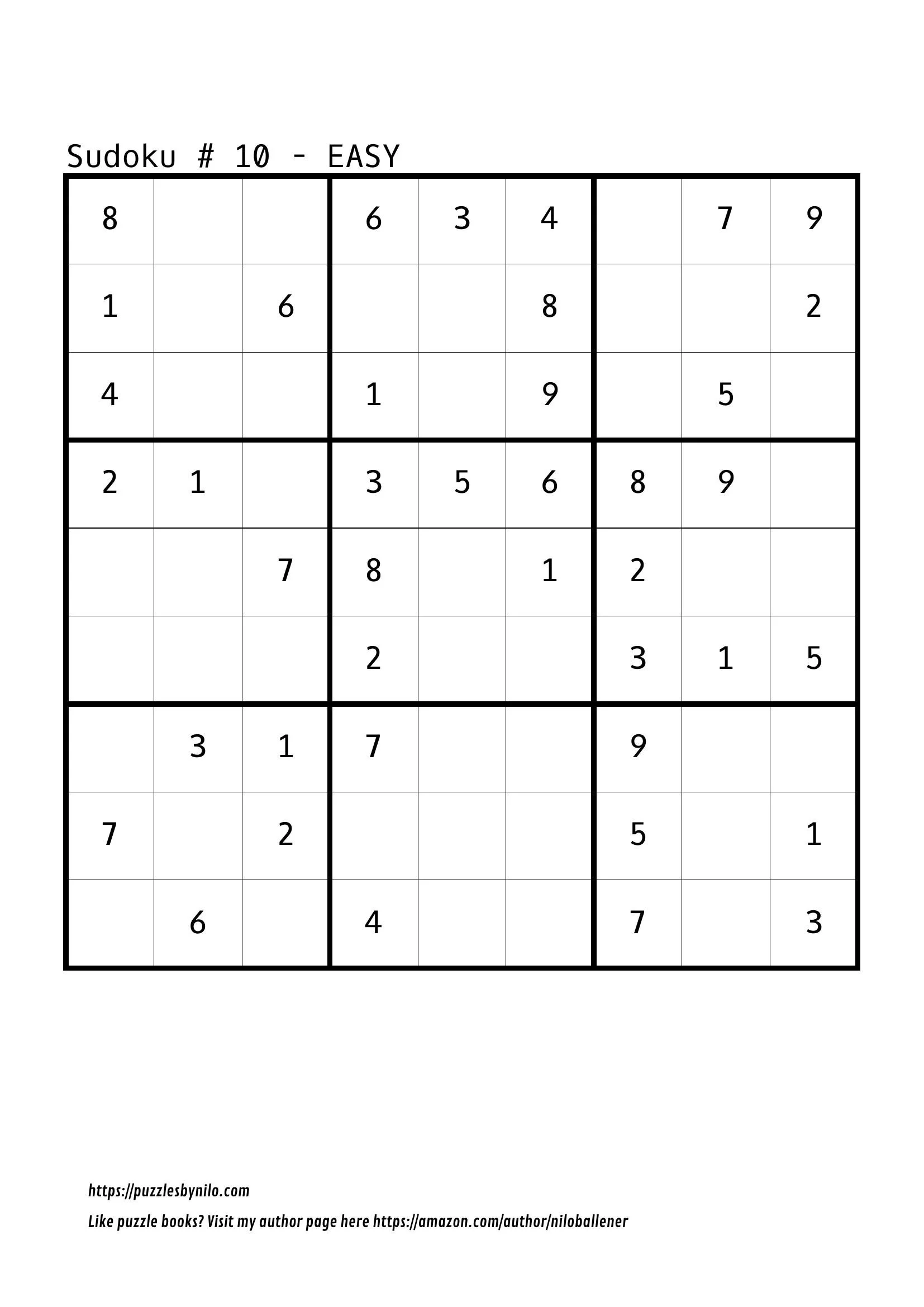Free Downloadable Sudoku Puzzle Easy 10 Puzzles By Nilo Free Downloadable Sudoku Puzzle Easy 10 Puzzles By Nilo