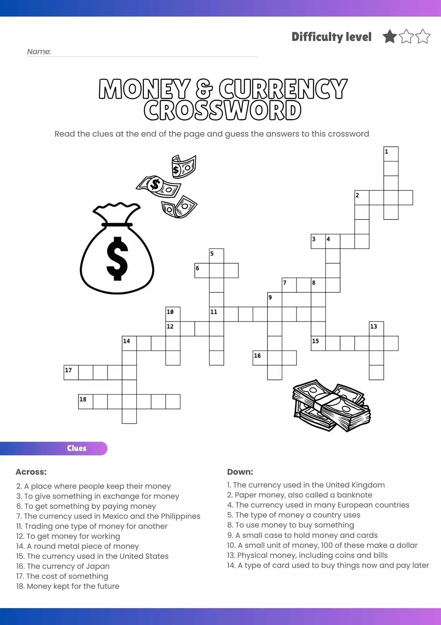 Free Money Currency Crossword Puzzle Printable Learning Fun Help My Kids Are Bored Free Money Currency Crossword Puzzle Printable Learning Fun Help My Kids Are Bored