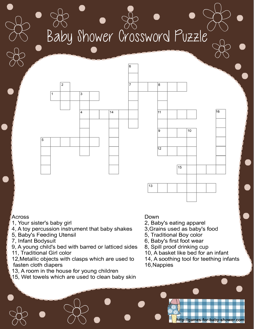 Free Printable Baby Shower Crossword Puzzle Game Free Printable Baby Shower Crossword Puzzle Game