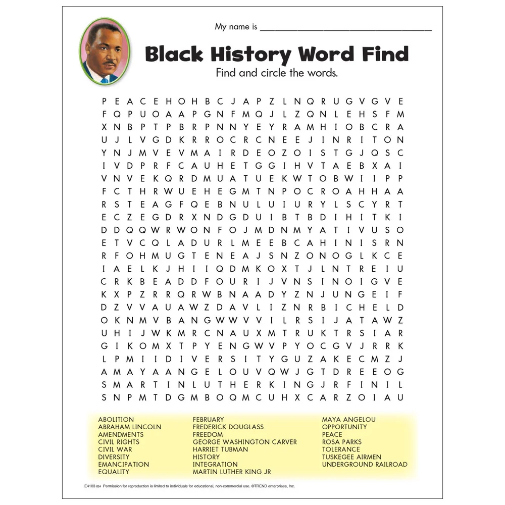 Free Printable Black History Word Find TREND Enterprises Inc Free Printable Black History Word Find TREND Enterprises Inc