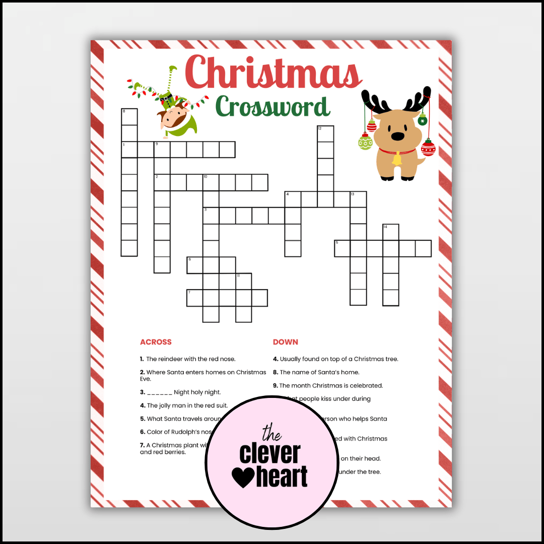 Free Printable Christmas Crossword Puzzle Perfect For The Holidays The Clever Heart Free Printable Christmas Crossword Puzzle Perfect For The Holidays The Clever Heart