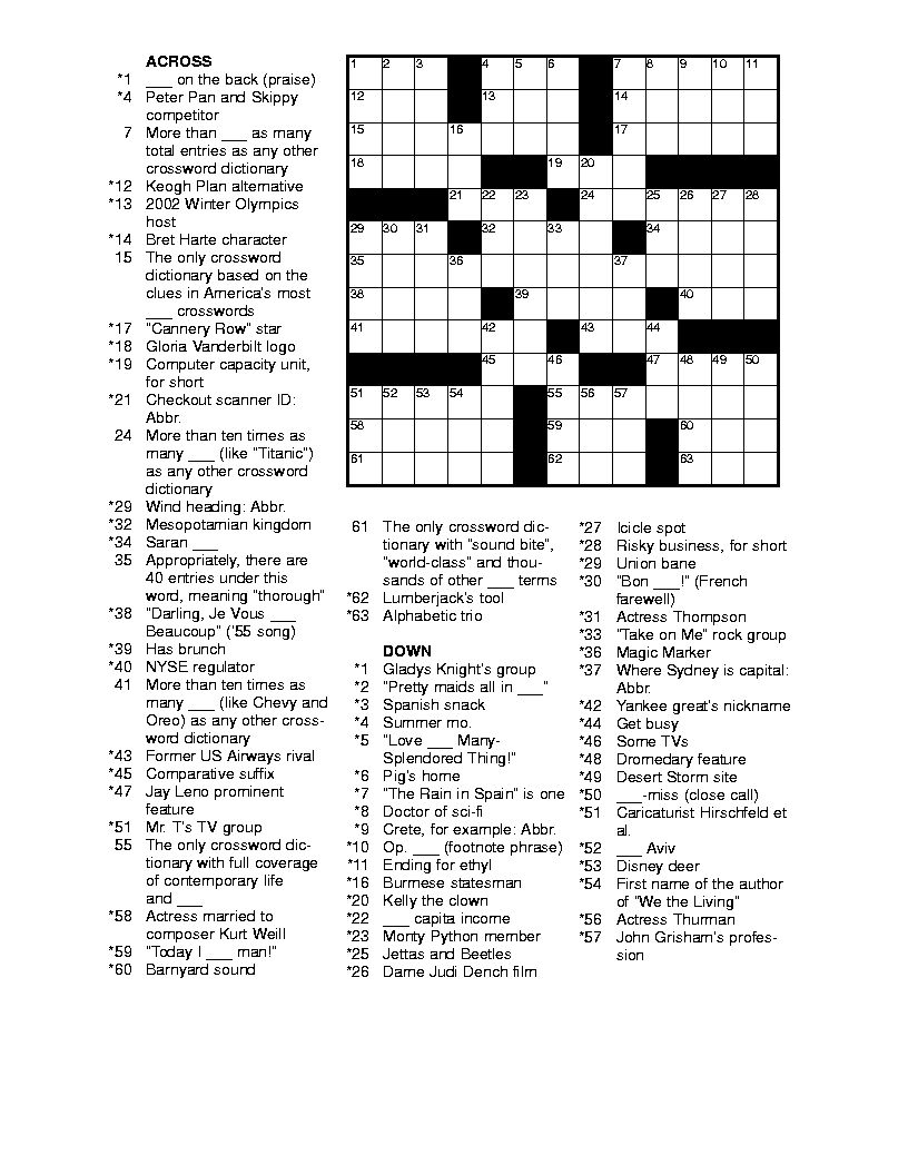 Free Printable Hard Crossword Puzzles