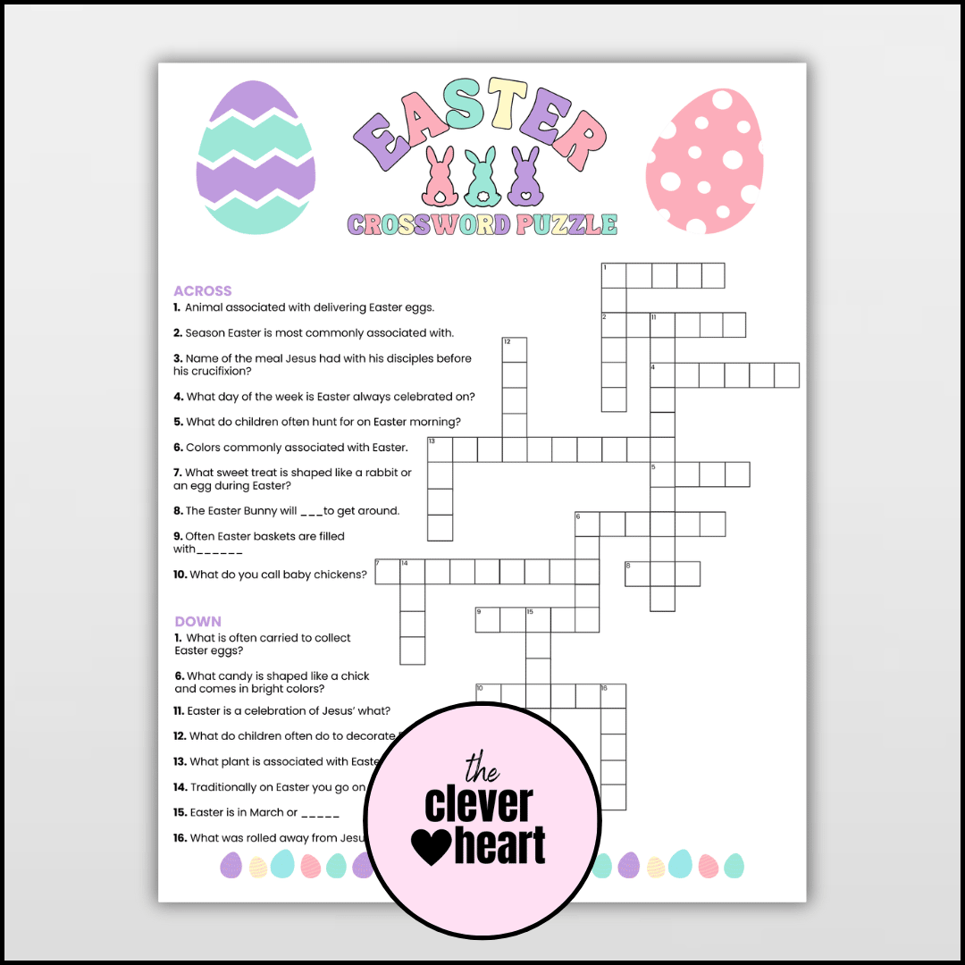 Free Printable Easter Crossword Puzzle For Kids Adults The Clever Heart Free Printable Easter Crossword Puzzle For Kids Adults The Clever Heart
