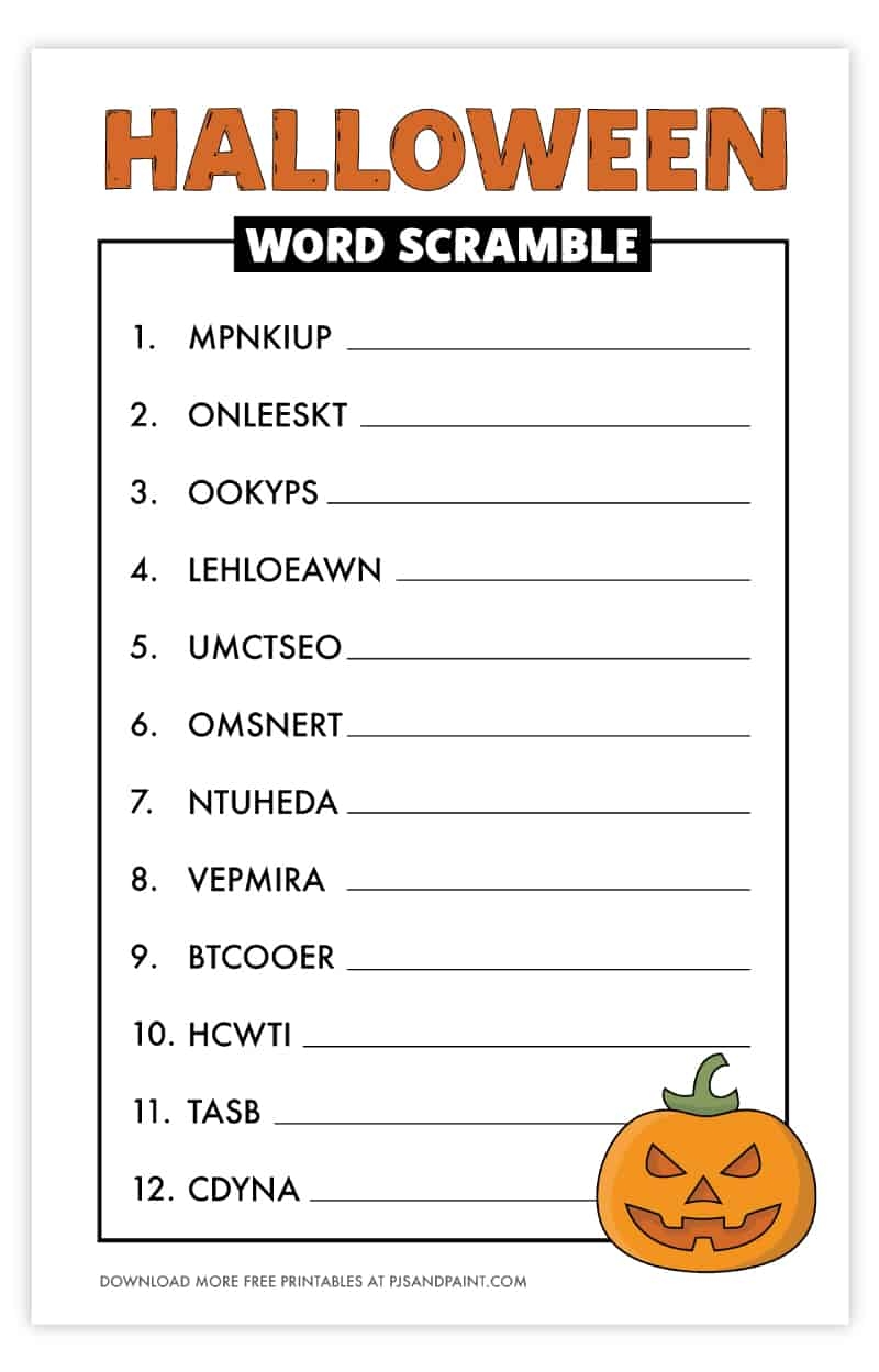 Free Printable Halloween Word Scramble Pjs And Paint Free Printable Halloween Word Scramble Pjs And Paint