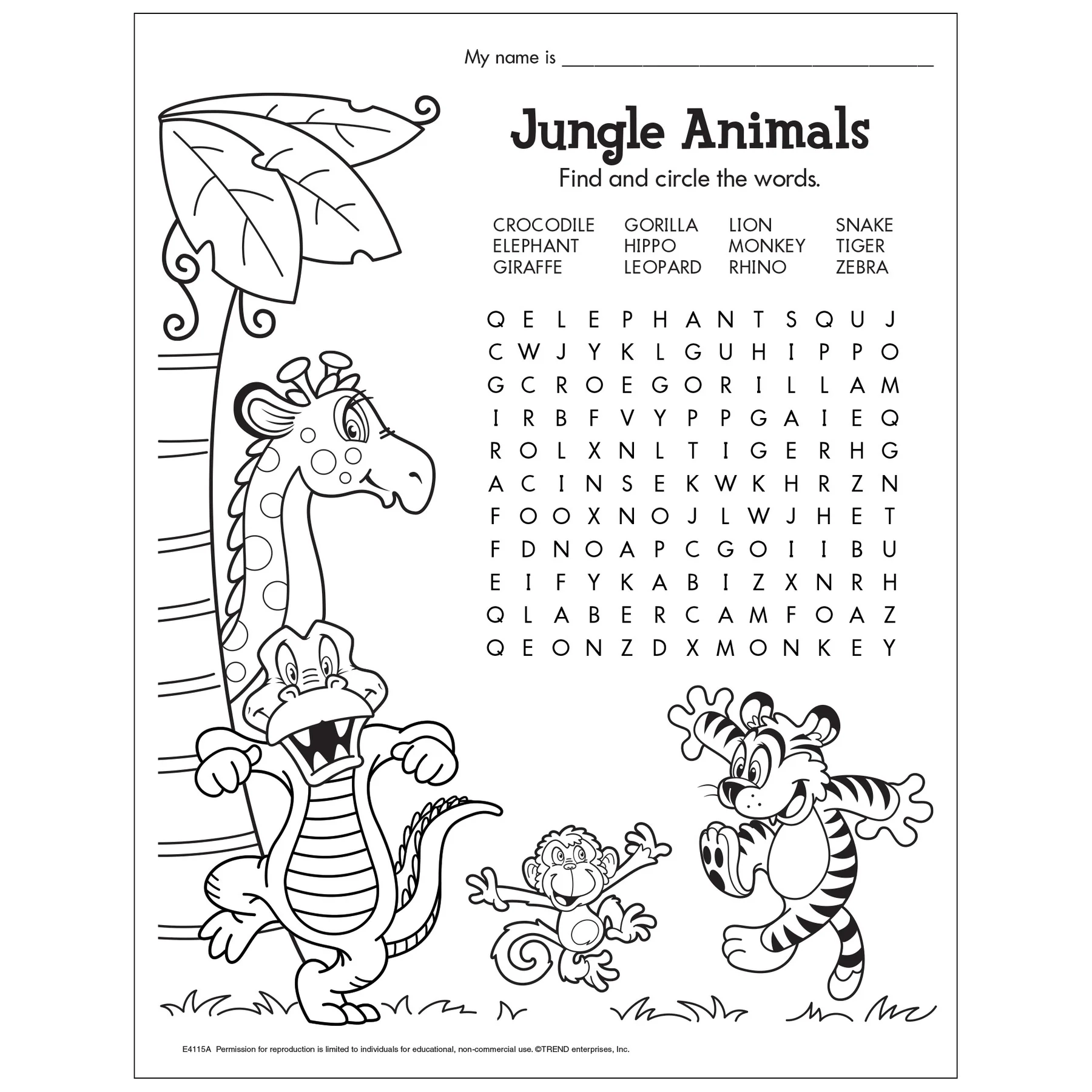 Free Printable Jungle Animals Word Find TREND Enterprises Inc Free Printable Jungle Animals Word Find TREND Enterprises Inc