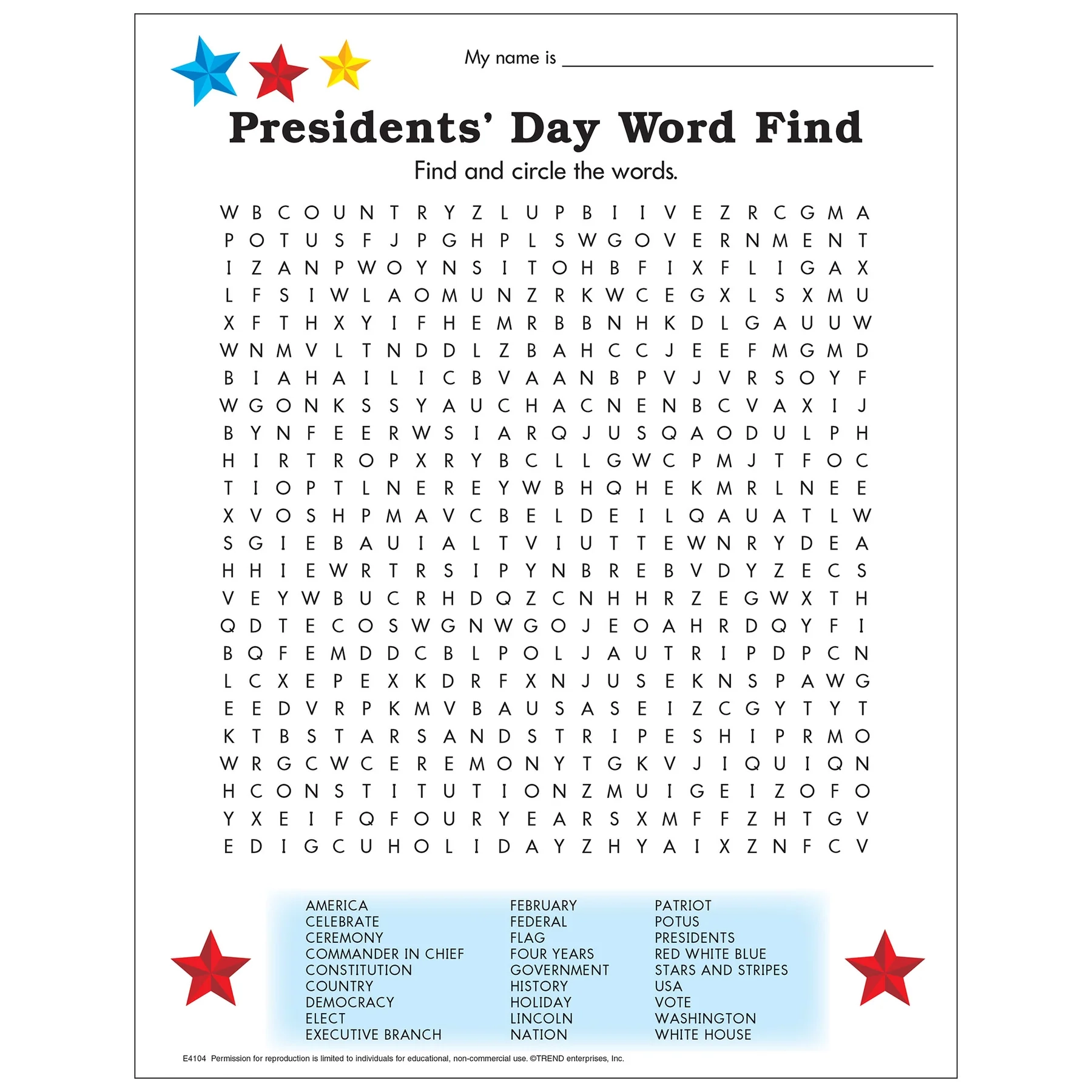 Free Printable Presidents Day Word Find TREND Enterprises Inc Free Printable Presidents Day Word Find TREND Enterprises Inc