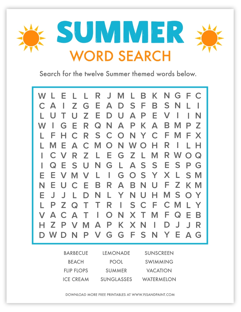 Printable Summer Word Search Puzzles Printable Summer Word Search Puzzles